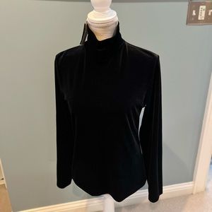 Lands End black velveteen long sleeve ladies mock turtle neck top